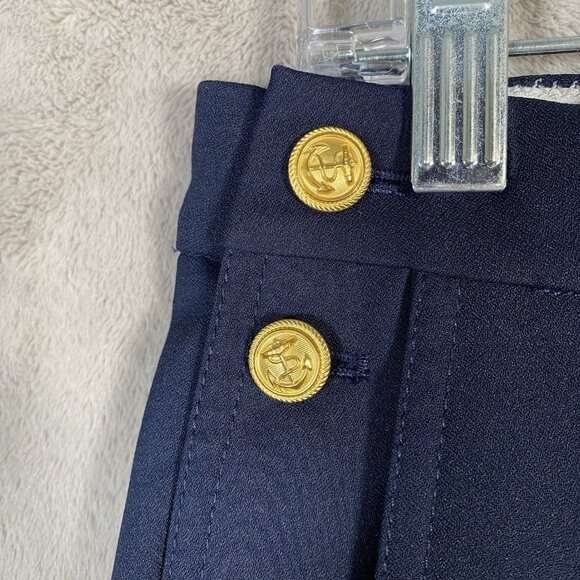 J Crew Sailor Dress Pants Women 2 Navy Trouser Gold Crest Button Nautical Preppy - Picture 3 of 16